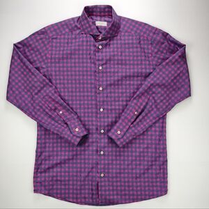 Eton Slim Fit Checkered Dress Shirt | Bold Pink & Navy Gingham | Made in Europe